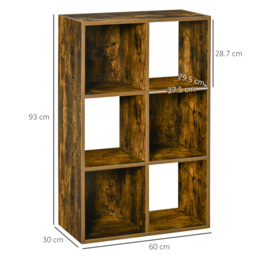 HOMCOM Industrial Style Storage Shelf, Bookcase, Bookshelf with 6 Compartments, Freestanding Shelving Unit for Living Room, Home, Brown - Aosom UK - thumbnail 3