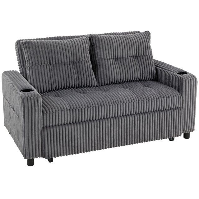HOMCOM 2 Seater Click Clack Sofa Bed with Pull Out Design, Corduroy Upholstery - Charcoal Grey - image 1