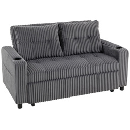 HOMCOM 2 Seater Click Clack Sofa Bed with Pull Out Design, Corduroy Upholstery - Charcoal Grey - thumbnail 1