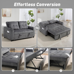 HOMCOM 2 Seater Click Clack Sofa Bed with Pull Out Design, Corduroy Upholstery - Charcoal Grey - thumbnail 4