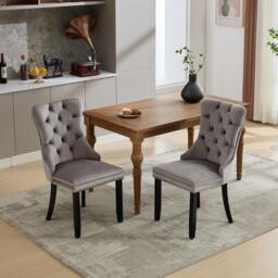Velvet Dining Chairs Set of 6, Upholstered Dining Chairs with Button Tufted Backrest, Solid Wood Legs, Foot Pads, Suitable for Dining Room, 50L x 64W x 96H cm, Grey - Aosom UK - thumbnail 9
