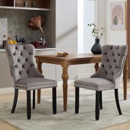 Velvet Dining Chairs Set of 6, Upholstered Dining Chairs with Button Tufted Backrest, Solid Wood Legs, Foot Pads, Suitable for Dining Room, 50L x 64W x 96H cm, Grey - Aosom UK - thumbnail 6