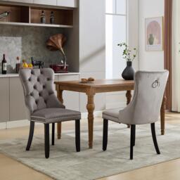 Velvet Dining Chairs Set of 6, Upholstered Dining Chairs with Button Tufted Backrest, Solid Wood Legs, Foot Pads, Suitable for Dining Room, 50L x 64W x 96H cm, Grey - Aosom UK