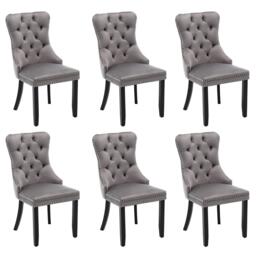 Velvet Dining Chairs Set of 6, Upholstered Dining Chairs with Button Tufted Backrest, Solid Wood Legs, Foot Pads, Suitable for Dining Room, 50L x 64W x 96H cm, Grey - Aosom UK - thumbnail 2