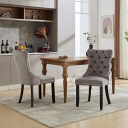 Velvet Dining Chairs Set of 6, Upholstered Dining Chairs with Button Tufted Backrest, Solid Wood Legs, Foot Pads, Suitable for Dining Room, 50L x 64W x 96H cm, Grey - Aosom UK - thumbnail 8