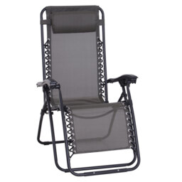 Outsunny Zero Gravity Reclining Chair, Outdoor Folding Sun Lounger with Head Pillow for Patio, Grey - Aosom UK - thumbnail 1