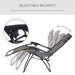 Outsunny Zero Gravity Reclining Chair, Outdoor Folding Sun Lounger with Head Pillow for Patio, Grey - Aosom UK - thumbnail 6