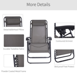 Outsunny Zero Gravity Reclining Chair, Outdoor Folding Sun Lounger with Head Pillow for Patio, Grey - Aosom UK - thumbnail 5