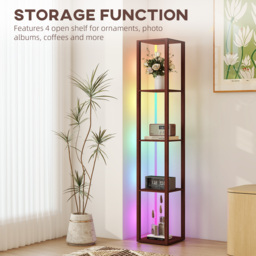 HOMCOM RGB LED Floor Lamp with Shelves, Modern Dimmable Standing Lamp with Remote Control, Adjustable Brightness & Speed for Living Room, Bedroom, Office, Brown - thumbnail 6