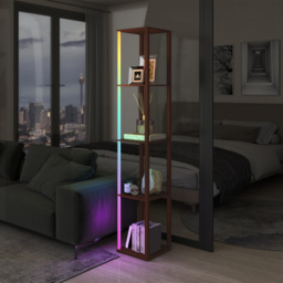 HOMCOM RGB LED Floor Lamp with Shelves, Modern Dimmable Standing Lamp with Remote Control, Adjustable Brightness & Speed for Living Room, Bedroom, Office, Brown - thumbnail 9