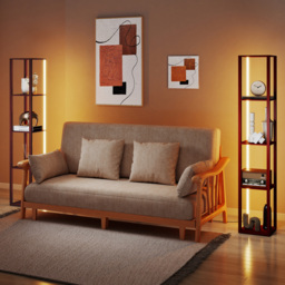 HOMCOM RGB LED Floor Lamp with Shelves, Modern Dimmable Standing Lamp with Remote Control, Adjustable Brightness & Speed for Living Room, Bedroom, Office, Brown - thumbnail 7