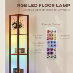 HOMCOM RGB LED Floor Lamp with Shelves, Modern Dimmable Standing Lamp with Remote Control, Adjustable Brightness & Speed for Living Room, Bedroom, Office, Brown - thumbnail 5