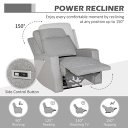 HOMCOM Electric Recliner Armchair, Recliner Chair with Adjustable Leg Rest, USB Port, Grey - Aosom UK - thumbnail 4