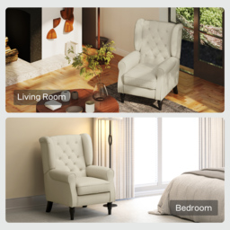 HOMCOM Retro Arm Chair with 160kg Capacity Wingback Upholstered Button Tufted Chair for Living Room Bedroom, Cream White - Aosom UK - thumbnail 8