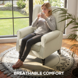 HOMCOM Retro Arm Chair with 160kg Capacity Wingback Upholstered Button Tufted Chair for Living Room Bedroom, Cream White - Aosom UK - thumbnail 6