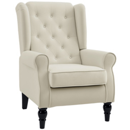 HOMCOM Retro Arm Chair with 160kg Capacity Wingback Upholstered Button Tufted Chair for Living Room Bedroom, Cream White - Aosom UK - thumbnail 1