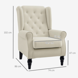 HOMCOM Retro Arm Chair with 160kg Capacity Wingback Upholstered Button Tufted Chair for Living Room Bedroom, Cream White - Aosom UK - thumbnail 3