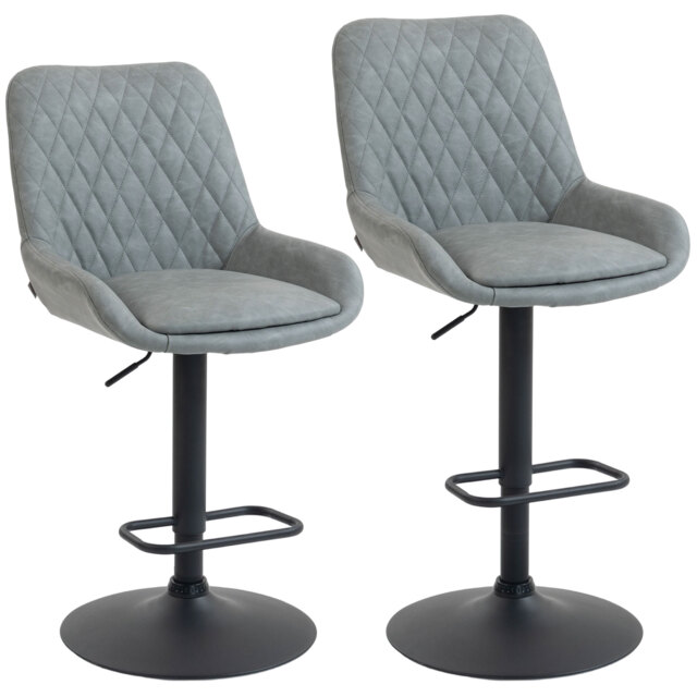 HOMCOM Set of Two Faux Leather Retro Bar Stools - Light Grey - image 1