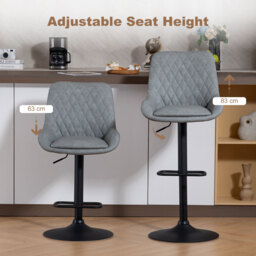 HOMCOM Set of Two Faux Leather Retro Bar Stools - Light Grey - thumbnail 4
