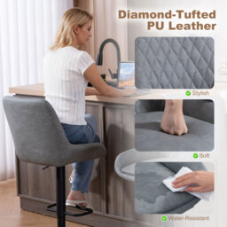 HOMCOM Set of Two Faux Leather Retro Bar Stools - Light Grey - thumbnail 6