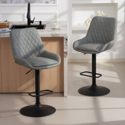 HOMCOM Set of Two Faux Leather Retro Bar Stools - Light Grey - thumbnail 2