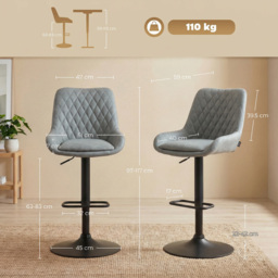 HOMCOM Set of Two Faux Leather Retro Bar Stools - Light Grey - thumbnail 3