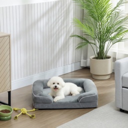 PawHut Dog Sofa Bed, Washable Pet Bed with Removable Cover and Non-Slip Bottom for Cats and Small Dogs, Grey - thumbnail 2