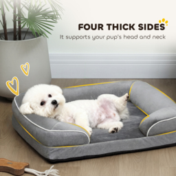 PawHut Dog Sofa Bed, Washable Pet Bed with Removable Cover and Non-Slip Bottom for Cats and Small Dogs, Grey - thumbnail 5