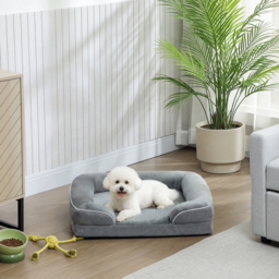 PawHut Dog Sofa Bed, Washable Pet Bed with Removable Cover and Non-Slip Bottom for Cats and Small Dogs, Grey - thumbnail 2