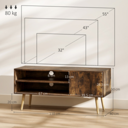 HOMCOM TV Stand up to 55 Inches, TV Unit with Open Shelves and Cable Holes - Brown - thumbnail 3
