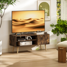 HOMCOM TV Stand up to 55 Inches, TV Unit with Open Shelves and Cable Holes - Brown - thumbnail 2