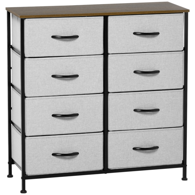 HOMCOM Dresser Fabric Drawers w/ 8 Linen-Feel Foldable Drawers & Metal Frame for Storage in Dining & Living Room, Bedroom, Grey - Aosom UK - image 1