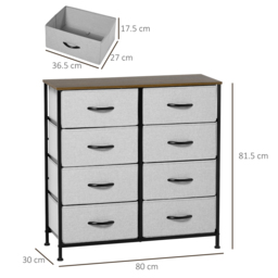 HOMCOM Dresser Fabric Drawers w/ 8 Linen-Feel Foldable Drawers & Metal Frame for Storage in Dining & Living Room, Bedroom, Grey - Aosom UK - thumbnail 3