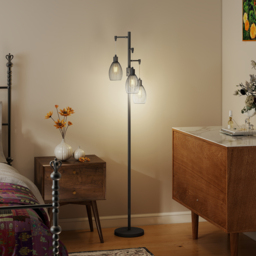 HOMCOM 3-Light LED Floor Lamp, 170cm Industrial Dimmable Standing Lamp with Steel Wire Cage Lampshades, 2700K for Living Room, Bedroom, Dining Room, Study, Black - thumbnail 9