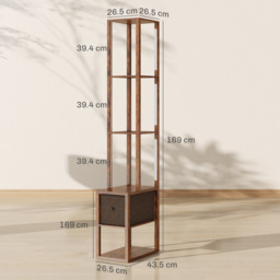 HOMCOM Floor Lamp with Shelves, LED Column Modern Standing Lamp with Fabric Drawer, Adjustable Brightness, Foot Switch for Living Room, Bedroom, Office, Rustic Brown - thumbnail 3