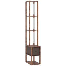 HOMCOM Floor Lamp with Shelves, LED Column Modern Standing Lamp with Fabric Drawer, Adjustable Brightness, Foot Switch for Living Room, Bedroom, Office, Rustic Brown - thumbnail 1
