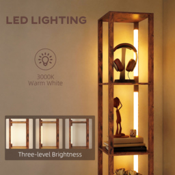 HOMCOM Floor Lamp with Shelves, LED Column Modern Standing Lamp with Fabric Drawer, Adjustable Brightness, Foot Switch for Living Room, Bedroom, Office, Rustic Brown - thumbnail 5