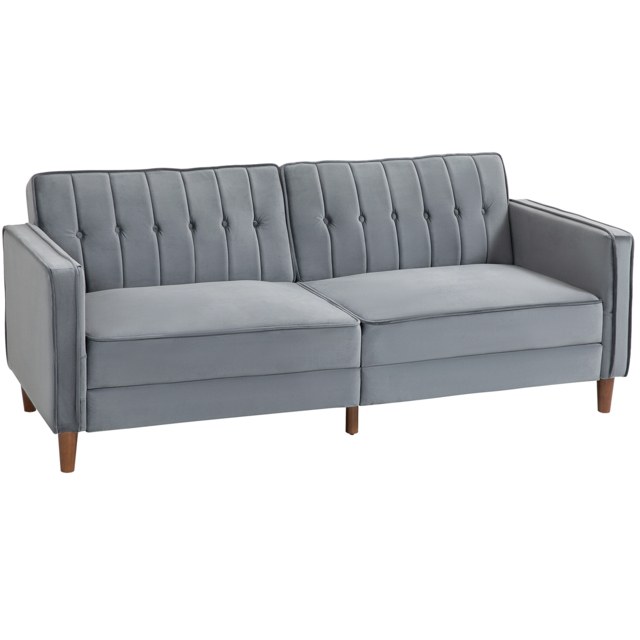 HOMCOM Velvet-Feel Three-Seater Sofa Bed - Dark Grey - image 1