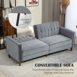 HOMCOM Velvet-Feel Three-Seater Sofa Bed - Dark Grey - thumbnail 4