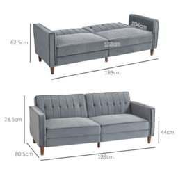 HOMCOM Velvet-Feel Three-Seater Sofa Bed - Dark Grey - thumbnail 3