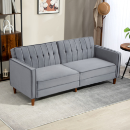 HOMCOM Velvet-Feel Three-Seater Sofa Bed - Dark Grey - thumbnail 2