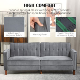 HOMCOM Velvet-Feel Three-Seater Sofa Bed - Dark Grey - thumbnail 6