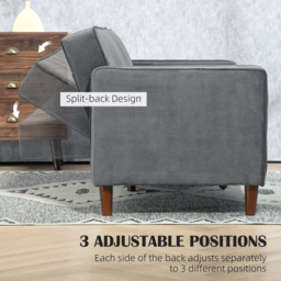 HOMCOM Velvet-Feel Three-Seater Sofa Bed - Dark Grey - thumbnail 5