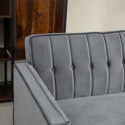 HOMCOM Velvet-Feel Three-Seater Sofa Bed - Dark Grey - thumbnail 9