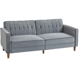 HOMCOM Velvet-Feel Three-Seater Sofa Bed - Dark Grey - thumbnail 1