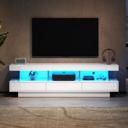 Modern High Gloss TV Units with Storage Drawers, Remote Control LED Lights, TV Cabinet for Living Room, Bedroom, 160x38x50.5 cm, White - Aosom.UK - thumbnail 9