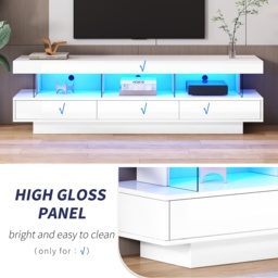 Modern High Gloss TV Units with Storage Drawers, Remote Control LED Lights, TV Cabinet for Living Room, Bedroom, 160x38x50.5 cm, White - Aosom.UK - thumbnail 4