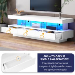 Modern High Gloss TV Units with Storage Drawers, Remote Control LED Lights, TV Cabinet for Living Room, Bedroom, 160x38x50.5 cm, White - Aosom.UK - thumbnail 7