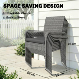 Outsunny 7 Piece Rattan Garden Furniture Set, 6 Seater Garden Table and 6 Stackable Chairs with Extendable Acacia Wood Tabletop - thumbnail 7