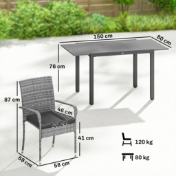 Outsunny 7 Piece Rattan Garden Furniture Set, 6 Seater Garden Table and 6 Stackable Chairs with Extendable Acacia Wood Tabletop - thumbnail 3